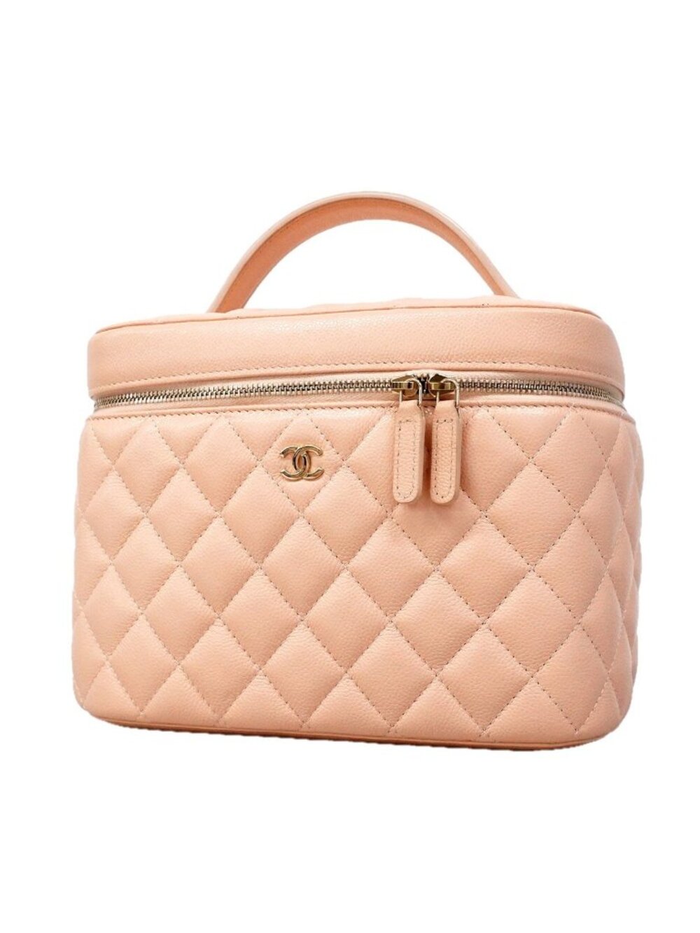 Chanel Vanity Bag Quilted Caviar Leather Pink Champagne Gold